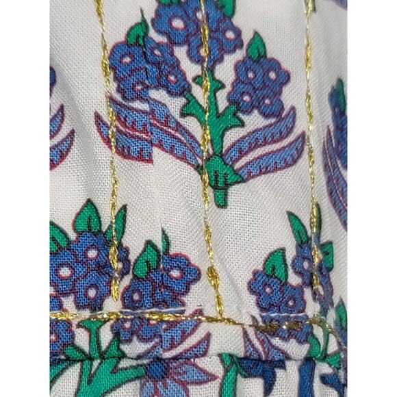 Chelsea & Theodore Split Neck Boho‎ Midi Dress Blue Floral Block Print - Picture 9 of 14